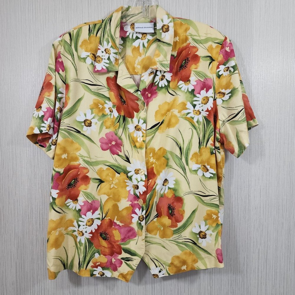 Vintage Alfred Dunner daisy & floral print short sleeve button‎ front shi…